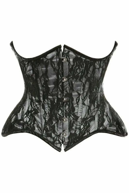 Top Drawer White w/Black Lace Double Steel Boned Curvy Cut Waist Cincher Corset - Daisy Corsets - Flyclothing LLC