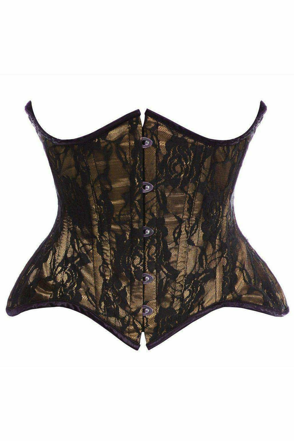 Top Drawer Beige w/Black Lace Double Steel Boned Curvy Cut Waist Cincher Corset - Daisy Corsets - Flyclothing LLC