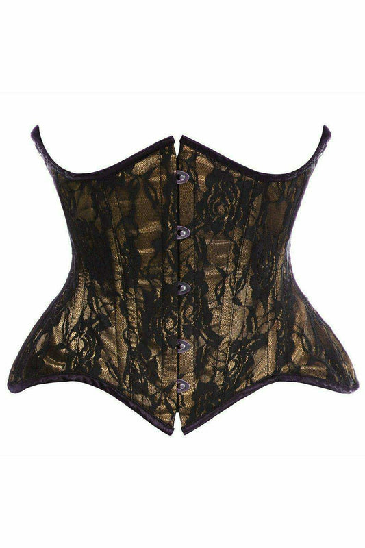 Daisy Corsets Top Drawer Beige w/Black Lace Double Steel Boned Curvy Cut Waist Cincher Corset - Daisy Corsets - Flyclothing LLC