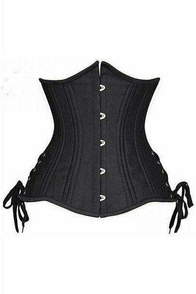 Daisy Corsets Top Drawer Black Satin Double Steel Boned Curvy Cut Waist Cincher Corset w/Lace-Up Sides - Daisy Corsets - Flyclothing LLC