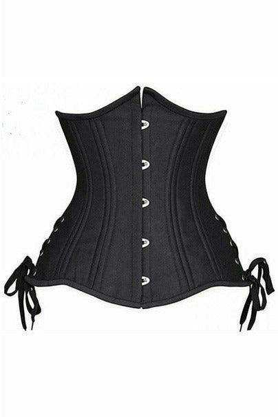 Top Drawer Black Satin Double Steel Boned Curvy Cut Waist Cincher Corset w/Lace-Up Sides - Daisy Corsets - Flyclothing LLC