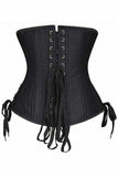 Top Drawer Black Satin Double Steel Boned Curvy Cut Waist Cincher Corset w/Lace-Up Sides - Daisy Corsets - Flyclothing LLC