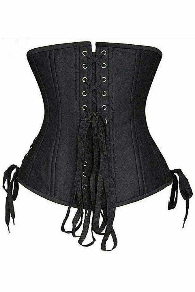 Daisy Corsets Top Drawer Black Satin Double Steel Boned Curvy Cut Waist Cincher Corset w/Lace-Up Sides - Daisy Corsets - Flyclothing LLC