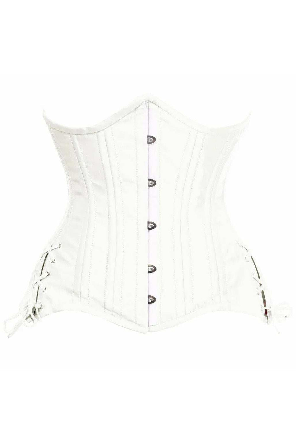 Daisy Corsets Top Drawer White Satin Double Steel Boned Curvy Cut Waist Cincher Corset w/Lace-Up Sides - Daisy Corsets - Flyclothing LLC