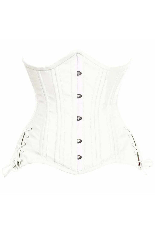 Daisy Corsets Top Drawer White Satin Double Steel Boned Curvy Cut Waist Cincher Corset w/Lace-Up Sides - Daisy Corsets - Flyclothing LLC
