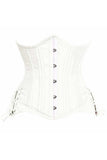 Top Drawer White Satin Double Steel Boned Curvy Cut Waist Cincher Corset w/Lace-Up Sides - Daisy Corsets - Flyclothing LLC