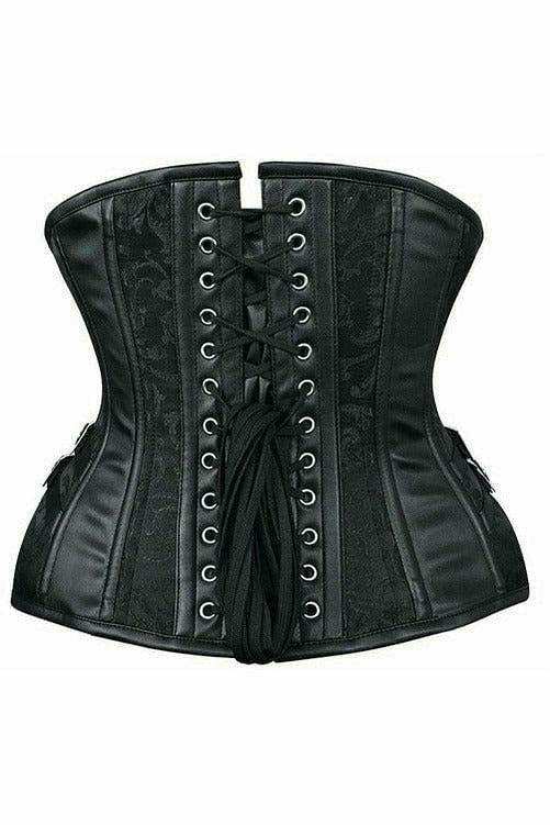 Daisy Corsets Top Drawer Black Brocade Steel Boned Underbust Corset w/Buckles - Daisy Corsets - Flyclothing LLC