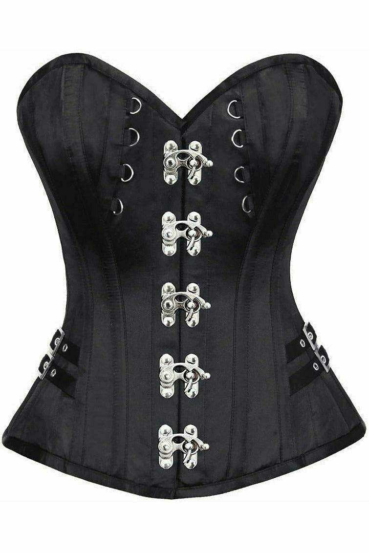 Daisy Corsets Top Drawer Black Satin Steel Boned Overbust Corset w/Buckles - Daisy Corsets - Flyclothing LLC