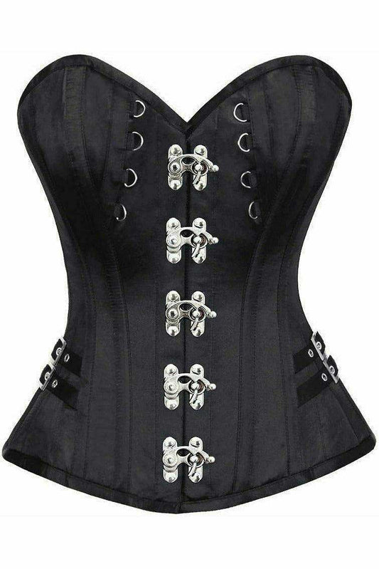 Daisy Corsets Top Drawer Black Satin Steel Boned Overbust Corset w/Buckles - Daisy Corsets - Flyclothing LLC