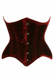 Daisy Corsets Top Drawer Dark Red Crushed Velvet Double Steel Boned Curvy Cut Waist Cincher Corset - Daisy Corsets - Flyclothing LLC