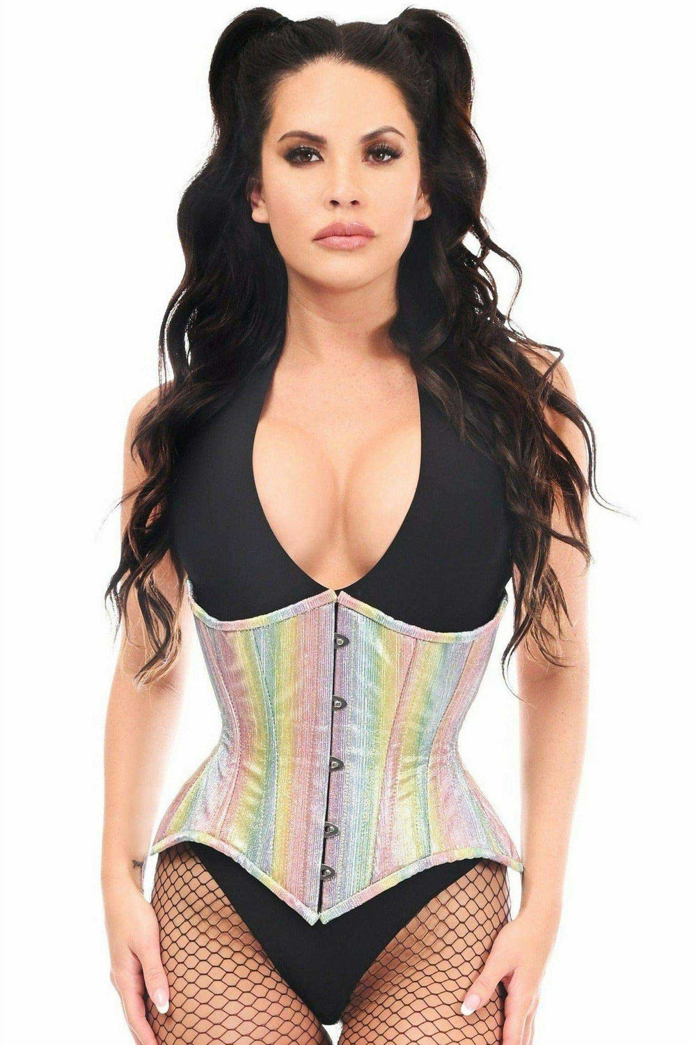 Daisy Corsets Top Drawer Rainbow Glitter Double Steel Boned Curvy Cut Waist Cincher Corset - Daisy Corsets - Flyclothing LLC