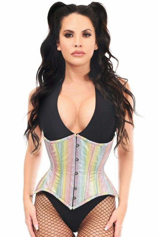 Daisy Corsets Top Drawer Rainbow Glitter Double Steel Boned Curvy Cut Waist Cincher Corset - Daisy Corsets - Flyclothing LLC