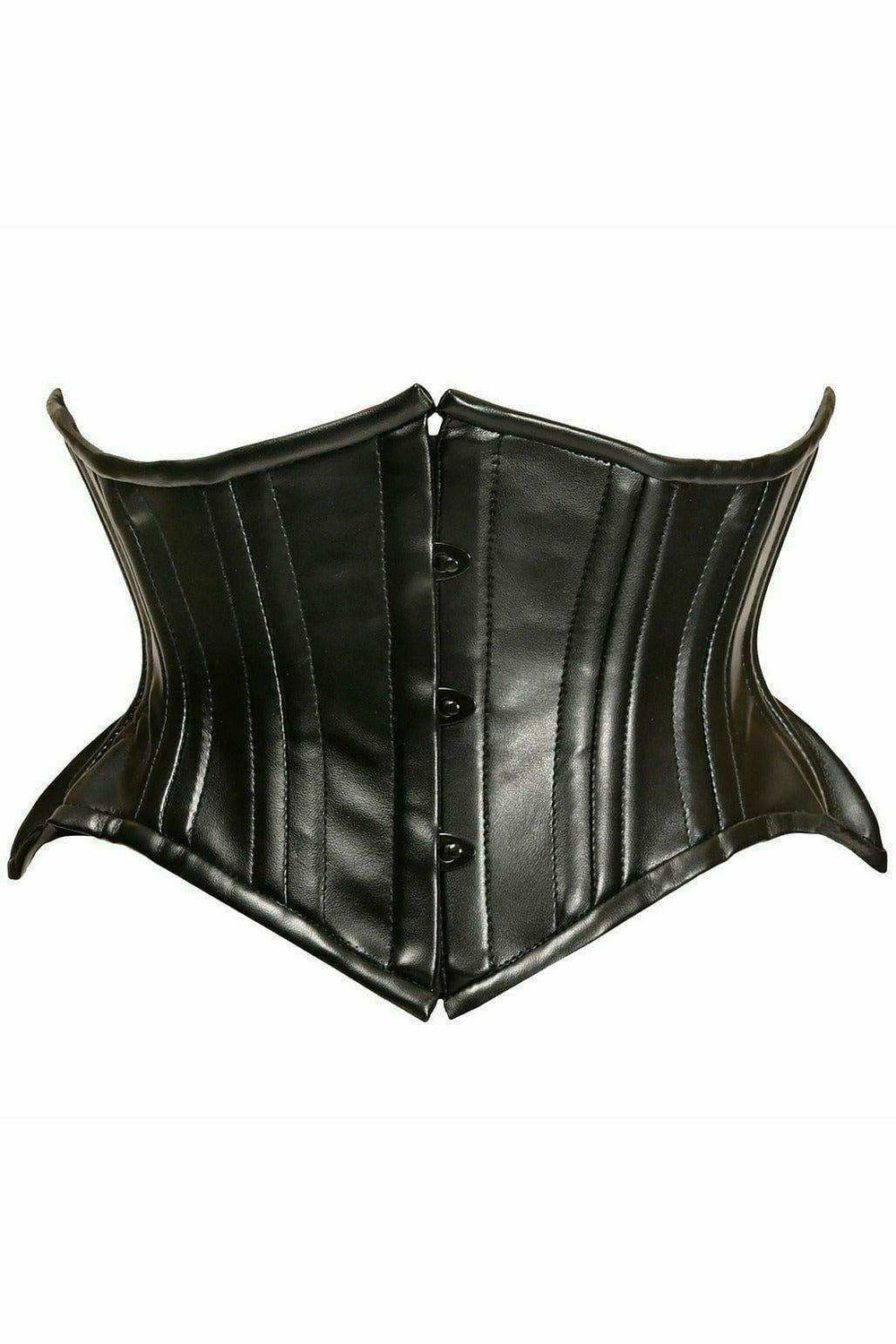 Daisy Corsets Top Drawer Black Faux Leather Double Steel Boned Curvy Cut Waist Cincher - Daisy Corsets - Flyclothing LLC