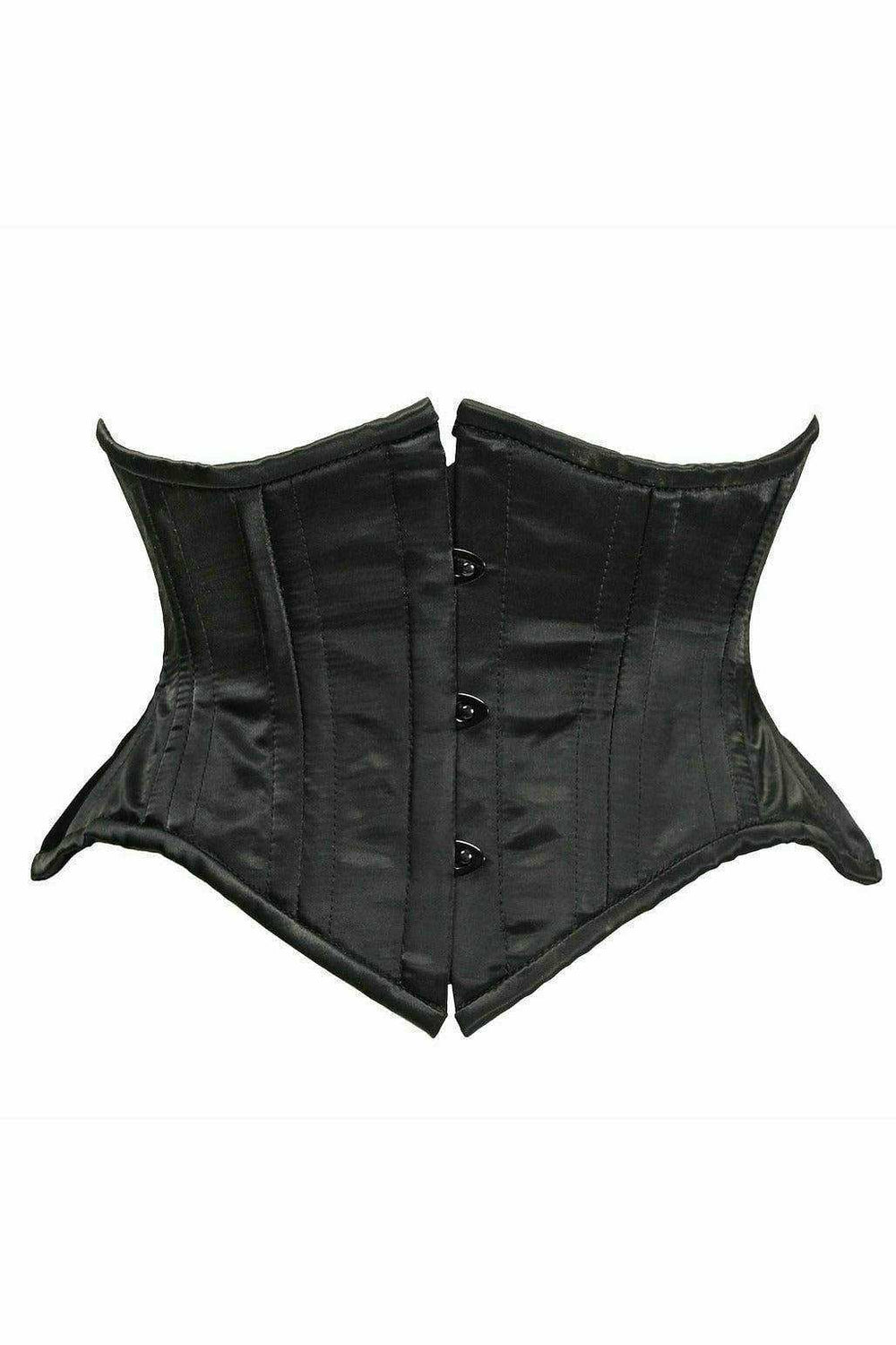 Daisy Corsets Top Drawer Black Satin Double Steel Boned Curvy Cut Waist Cincher - Daisy Corsets - Flyclothing LLC