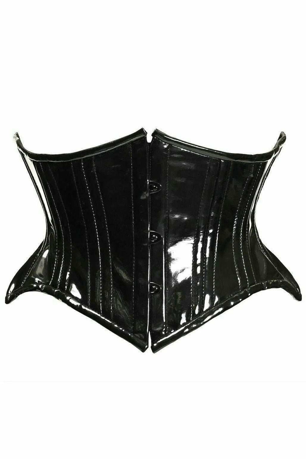 Daisy Corsets Top Drawer Black Patent PVC Vinyl Double Steel Boned Curvy Cut Waist Cincher - Daisy Corsets - Flyclothing LLC