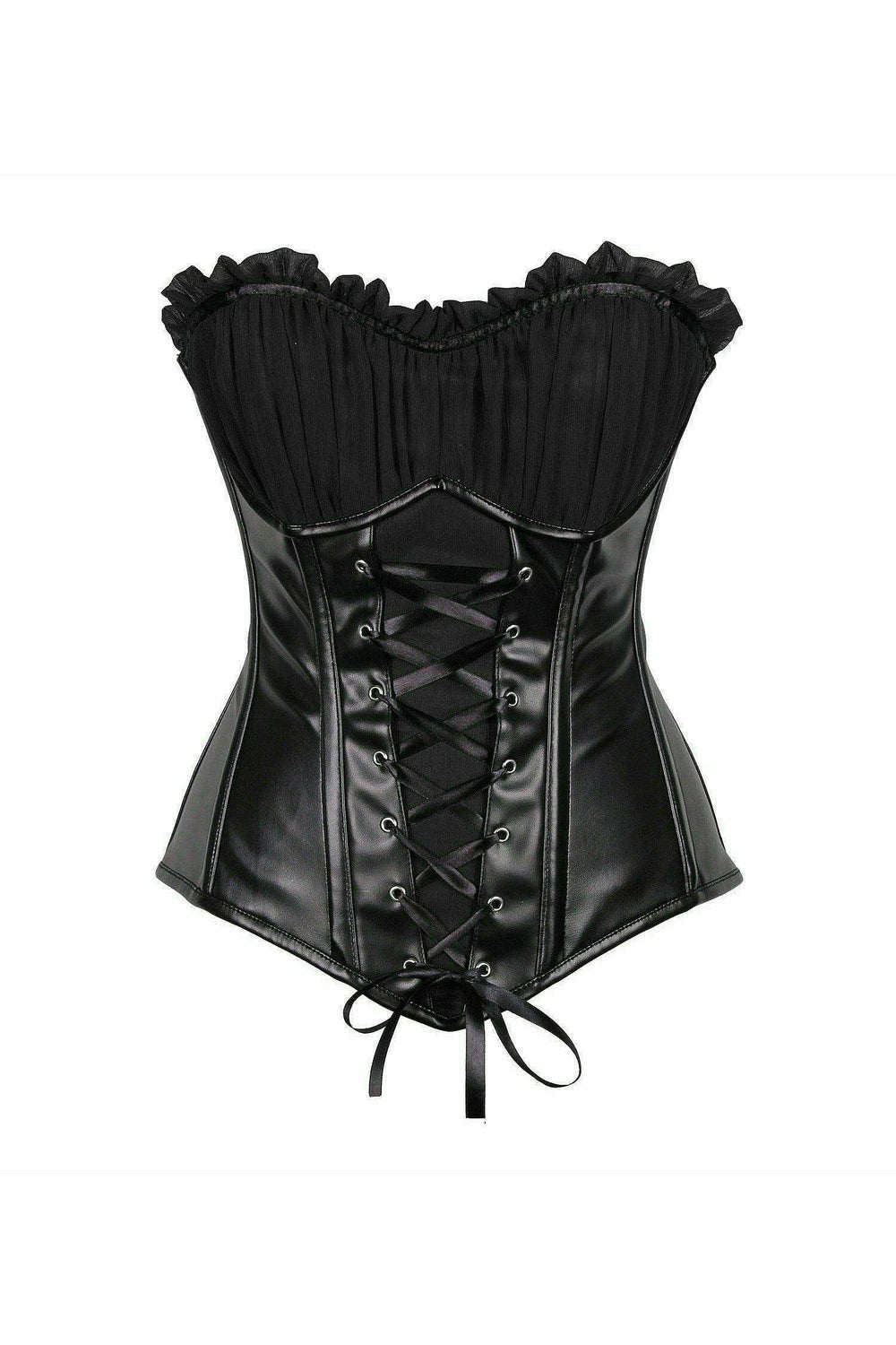 Daisy Corsets Top Drawer Black Faux Leather Lace-Up Steel Boned Corset - Daisy Corsets - Flyclothing LLC