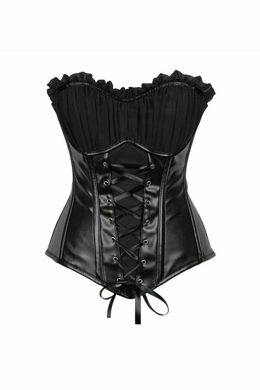 Daisy Corsets Top Drawer Black Faux Leather Lace-Up Steel Boned Corset - Daisy Corsets - Flyclothing LLC