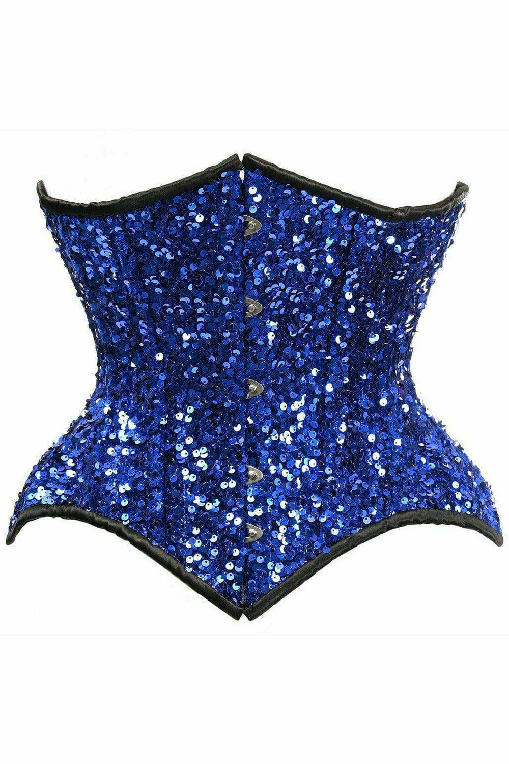 Daisy Corsets Top Drawer Steel Boned Blue Sequin Curvy Cut Waist Cincher Corset - Daisy Corsets - Flyclothing LLC