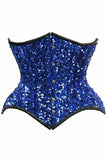 Daisy Corsets Top Drawer Steel Boned Blue Sequin Curvy Cut Waist Cincher Corset - Daisy Corsets - Flyclothing LLC