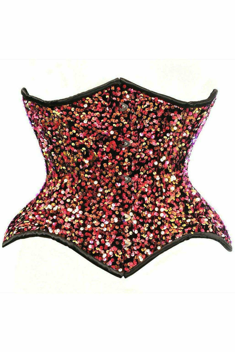 Daisy Corsets Top Drawer Multi Pink Sequin Curvy Cut Waist Cincher Corset - Daisy Corsets - Flyclothing LLC
