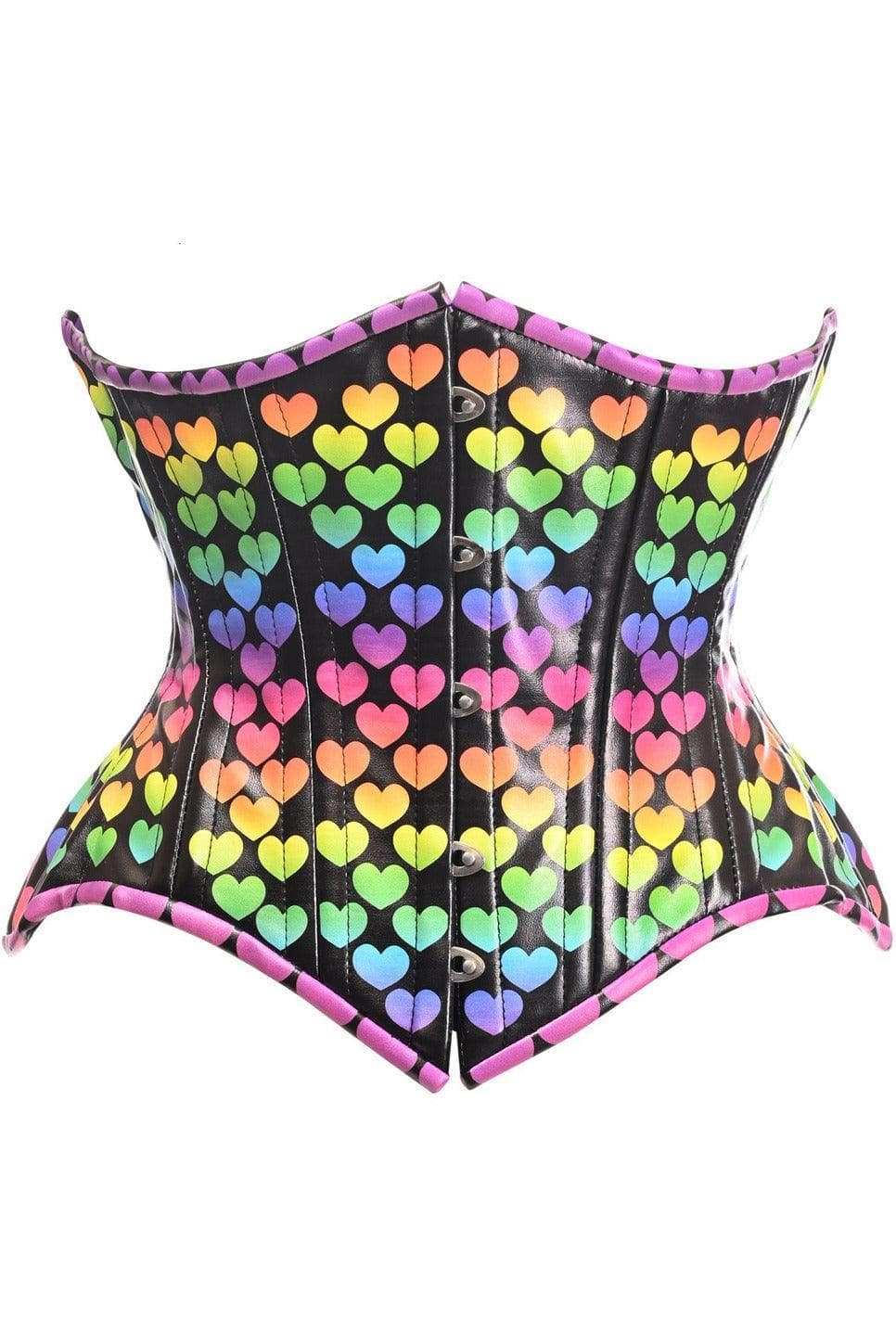 Top Drawer Rainbow Hearts Double Steel Boned Curvy Cut Underbust Cincher Corset - Daisy Corsets - Flyclothing LLC