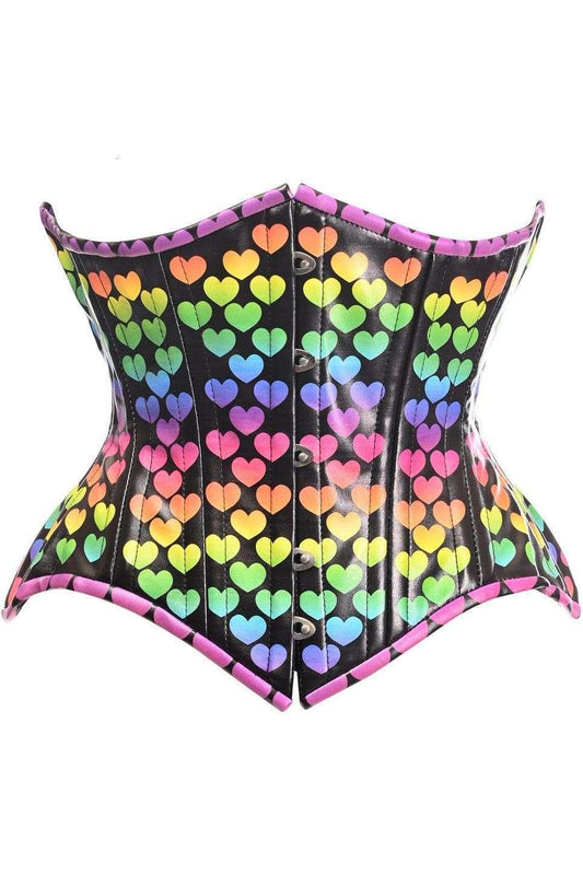 Top Drawer Rainbow Hearts Double Steel Boned Curvy Cut Underbust Cincher Corset - Daisy Corsets - Flyclothing LLC