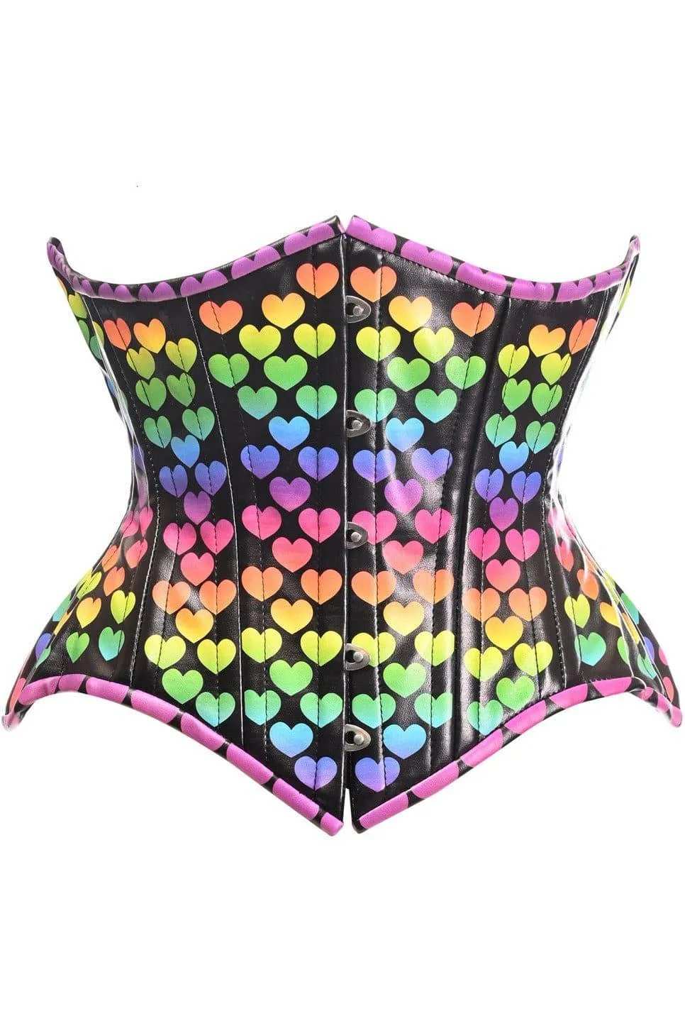 Daisy Corsets USA Top Drawer Rainbow Hearts Double Steel Boned Curvy Cut Underbust Cincher Corset - Daisy Corsets - Flyclothing LLC