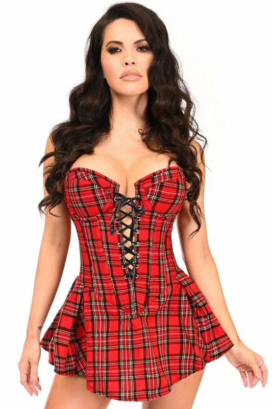 Daisy Corsets Top Drawer Red Plaid Steel Boned Corset Dress - Daisy Corsets - Flyclothing LLC