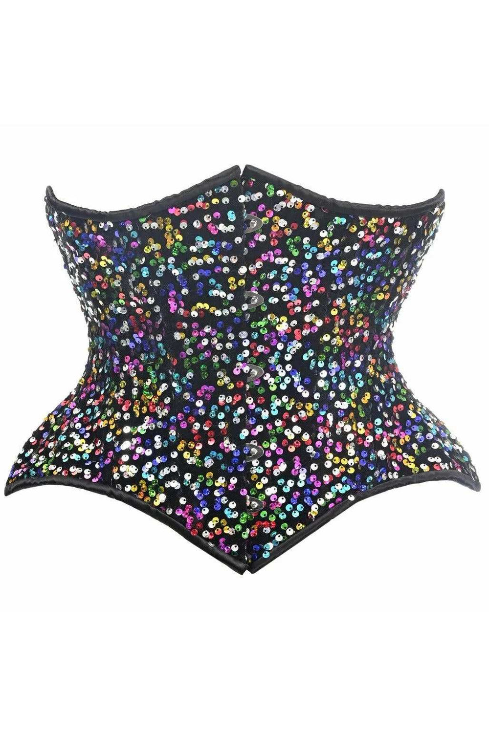 Daisy Corsets Top Drawer Rainbow Sequin Steel Boned Curvy Cut Waist Cincher Corset - Daisy Corsets - Flyclothing LLC