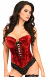 Daisy Corsets Top Drawer Dark Red Velvet Steel Boned Lace-Up Bustier - Daisy Corsets - Flyclothing LLC