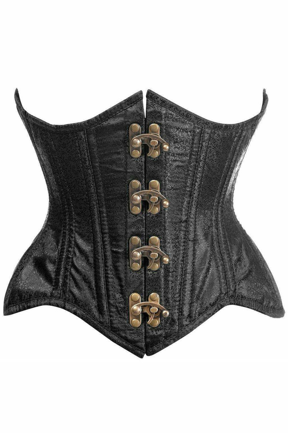 Top Drawer Double Steel Boned Black Brocade Curvy Underbust Corset - Daisy Corsets - Flyclothing LLC