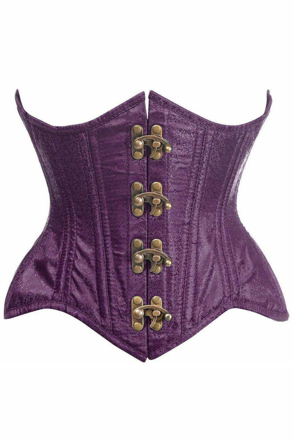 Top Drawer Double Steel Boned Plum Brocade Curvy Underbust Corset - Daisy Corsets - Flyclothing LLC