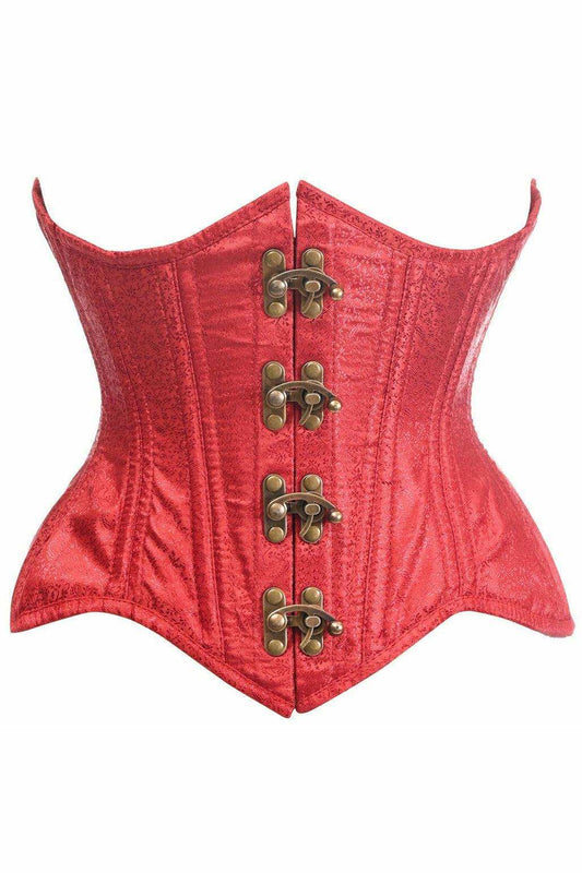 Top Drawer Double Steel Boned Wine Brocade Curvy Underbust Corset - Daisy Corsets - Flyclothing LLC