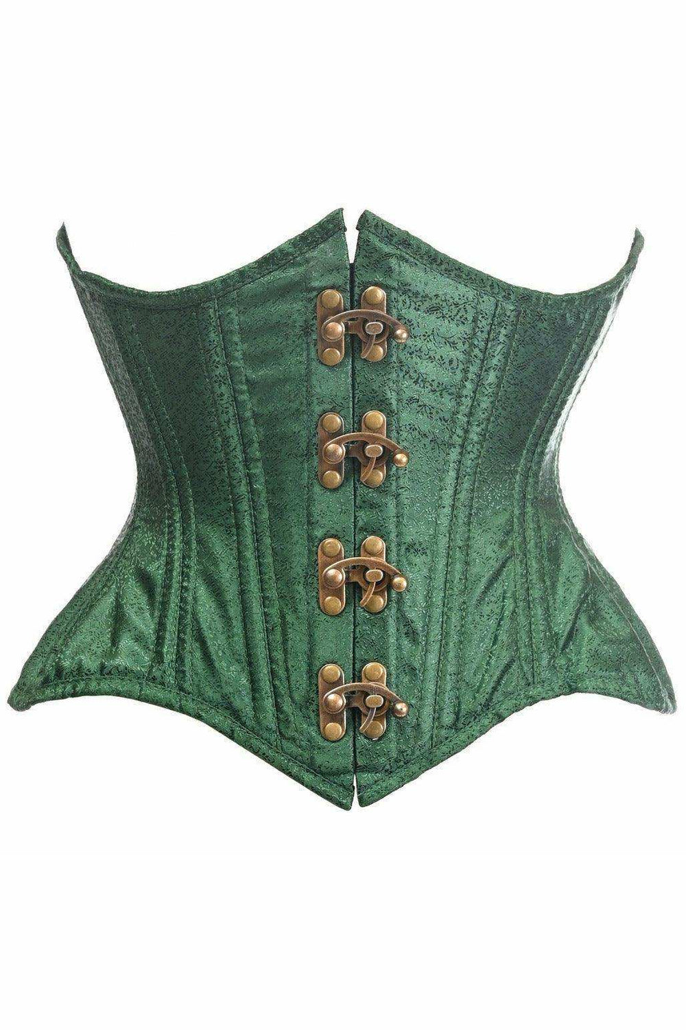 Top Drawer Double Steel Boned Green Brocade Curvy Underbust Corset - Daisy Corsets - Flyclothing LLC