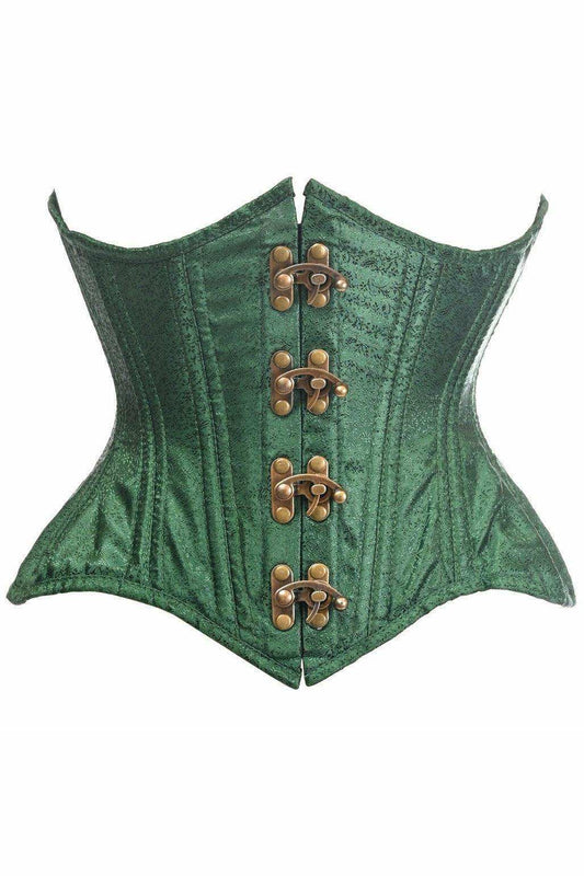 Top Drawer Double Steel Boned Green Brocade Curvy Underbust Corset - Daisy Corsets - Flyclothing LLC