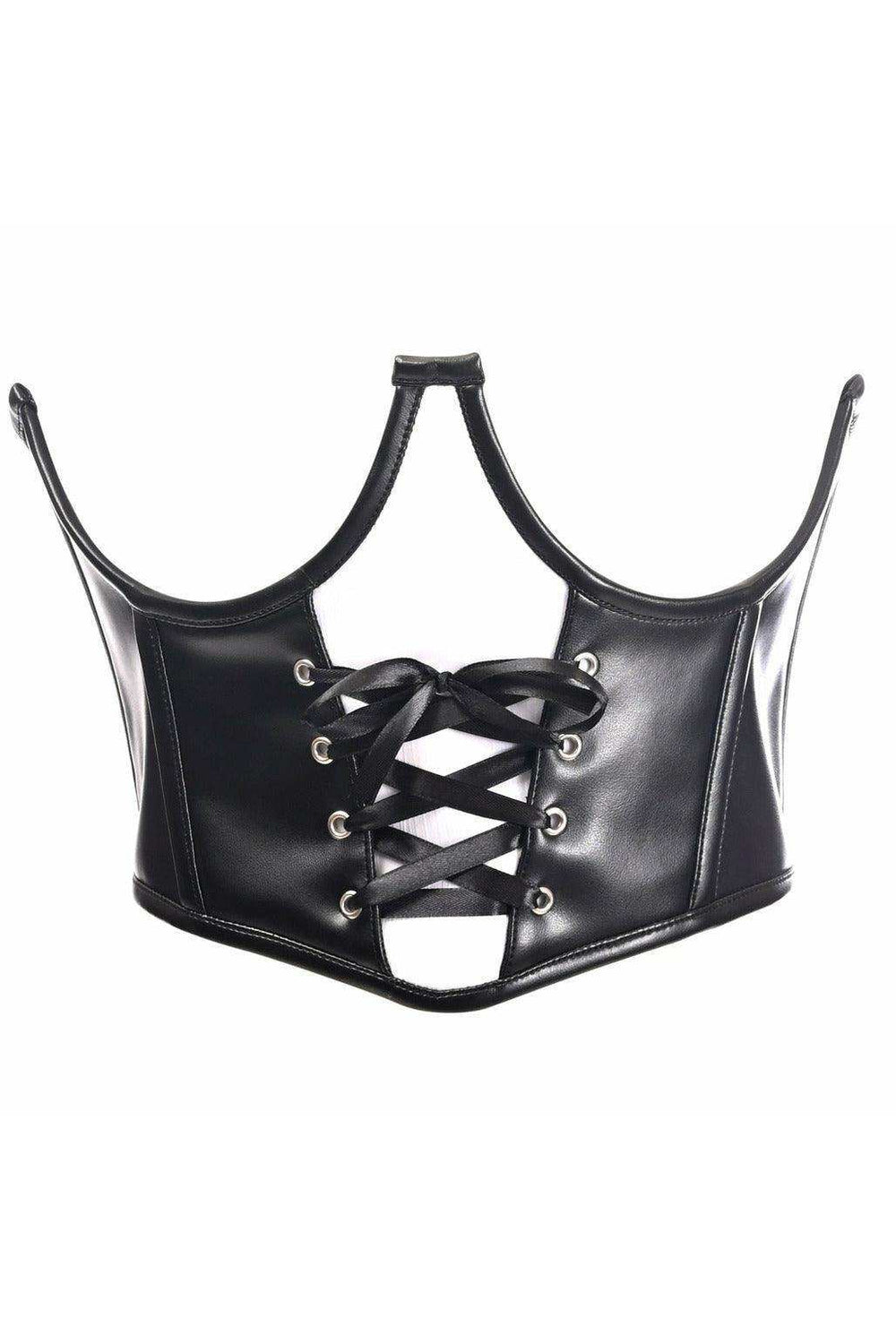 Top Drawer Faux Leather Steel Boned Lace-Up Open Cup Waist Cincher - Daisy Corsets - Flyclothing LLC