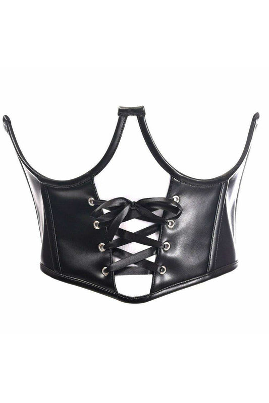 Top Drawer Faux Leather Steel Boned Lace-Up Open Cup Waist Cincher - Daisy Corsets - Flyclothing LLC