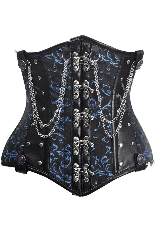 Daisy Corsets Top Drawer Black/Blue Steel Boned Underbust Corset w/Chains and Clasps - Daisy Corsets - Flyclothing LLC