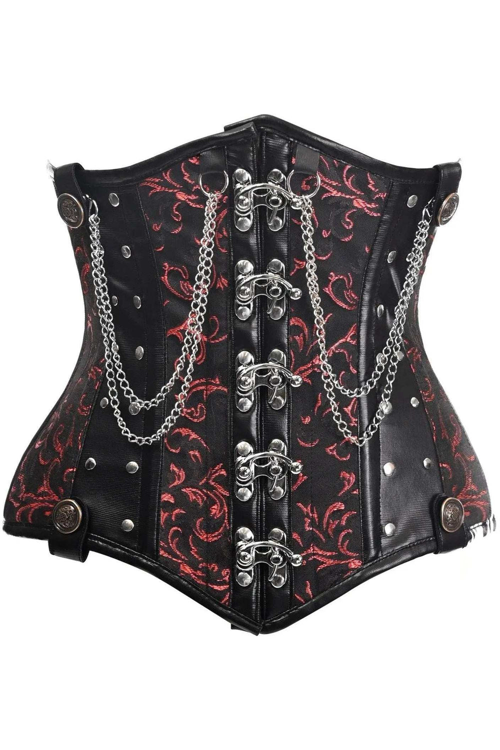 Daisy Corsets Top Drawer Black/Red Steel Boned Underbust Corset w/Chains and Clasps - Daisy Corsets - Flyclothing LLC