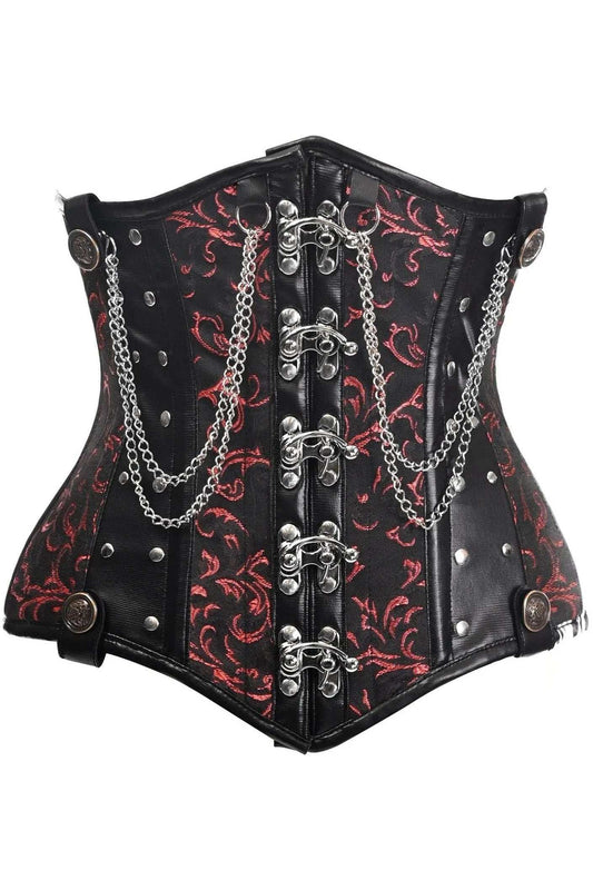 Daisy Corsets Top Drawer Black/Red Steel Boned Underbust Corset w/Chains and Clasps - Daisy Corsets - Flyclothing LLC