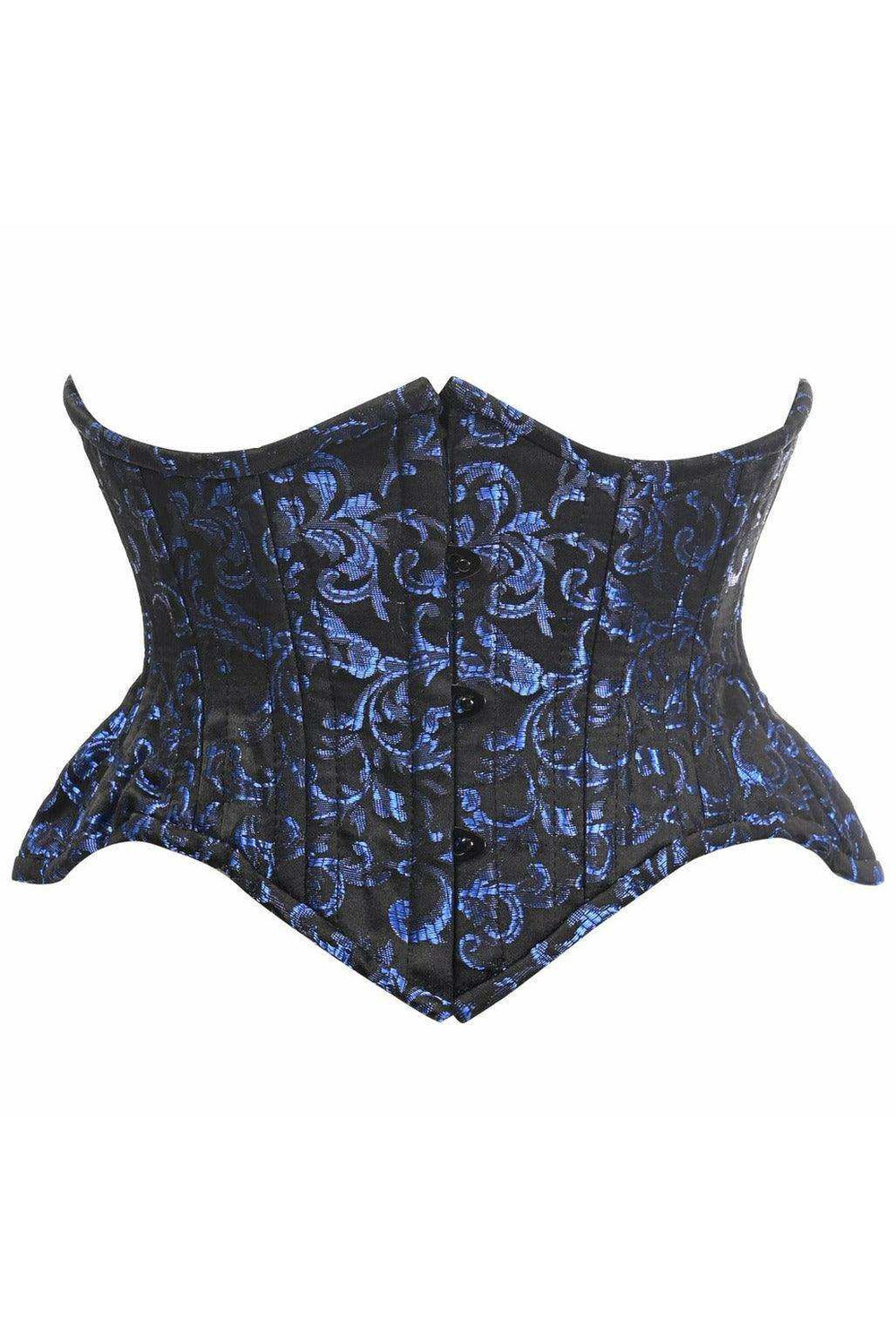 Top Drawer Black/Blue Brocade Double Steel Boned Mini Cincher Corset - Daisy Corsets - Flyclothing LLC