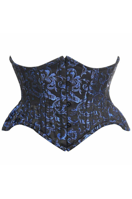 Top Drawer Black/Blue Brocade Double Steel Boned Mini Cincher Corset - Daisy Corsets - Flyclothing LLC
