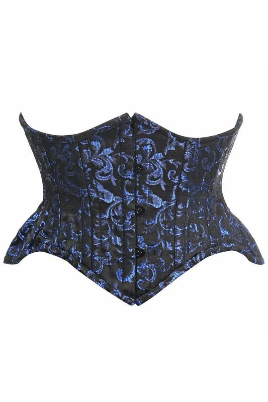 Daisy Corsets Top Drawer Black/Blue Brocade Double Steel Boned Mini Cincher Corset - Daisy Corsets - Flyclothing LLC