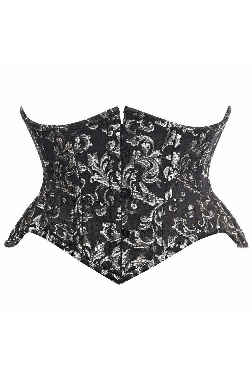 Top Drawer Black/Silver Brocade Double Steel Boned Mini Cincher Corset - Daisy Corsets - Flyclothing LLC