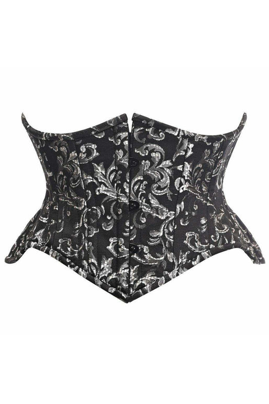 Top Drawer Black/Silver Brocade Double Steel Boned Mini Cincher Corset - Daisy Corsets - Flyclothing LLC