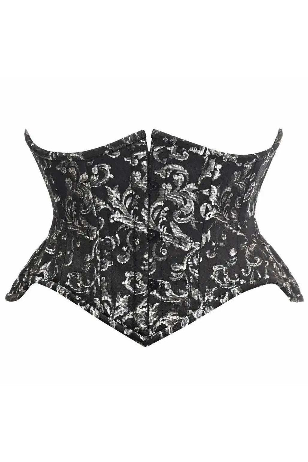 Daisy Corsets Top Drawer Black/Silver Brocade Double Steel Boned Mini Cincher Corset - Daisy Corsets - Flyclothing LLC