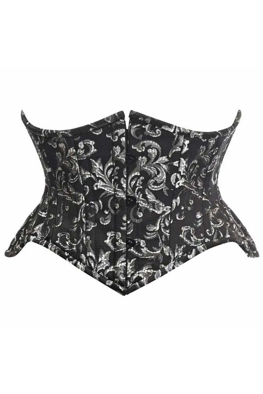Daisy Corsets Top Drawer Black/Silver Brocade Double Steel Boned Mini Cincher Corset - Daisy Corsets - Flyclothing LLC