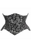 Daisy Corsets Top Drawer Black/Silver Brocade Double Steel Boned Mini Cincher Corset - Daisy Corsets - Flyclothing LLC