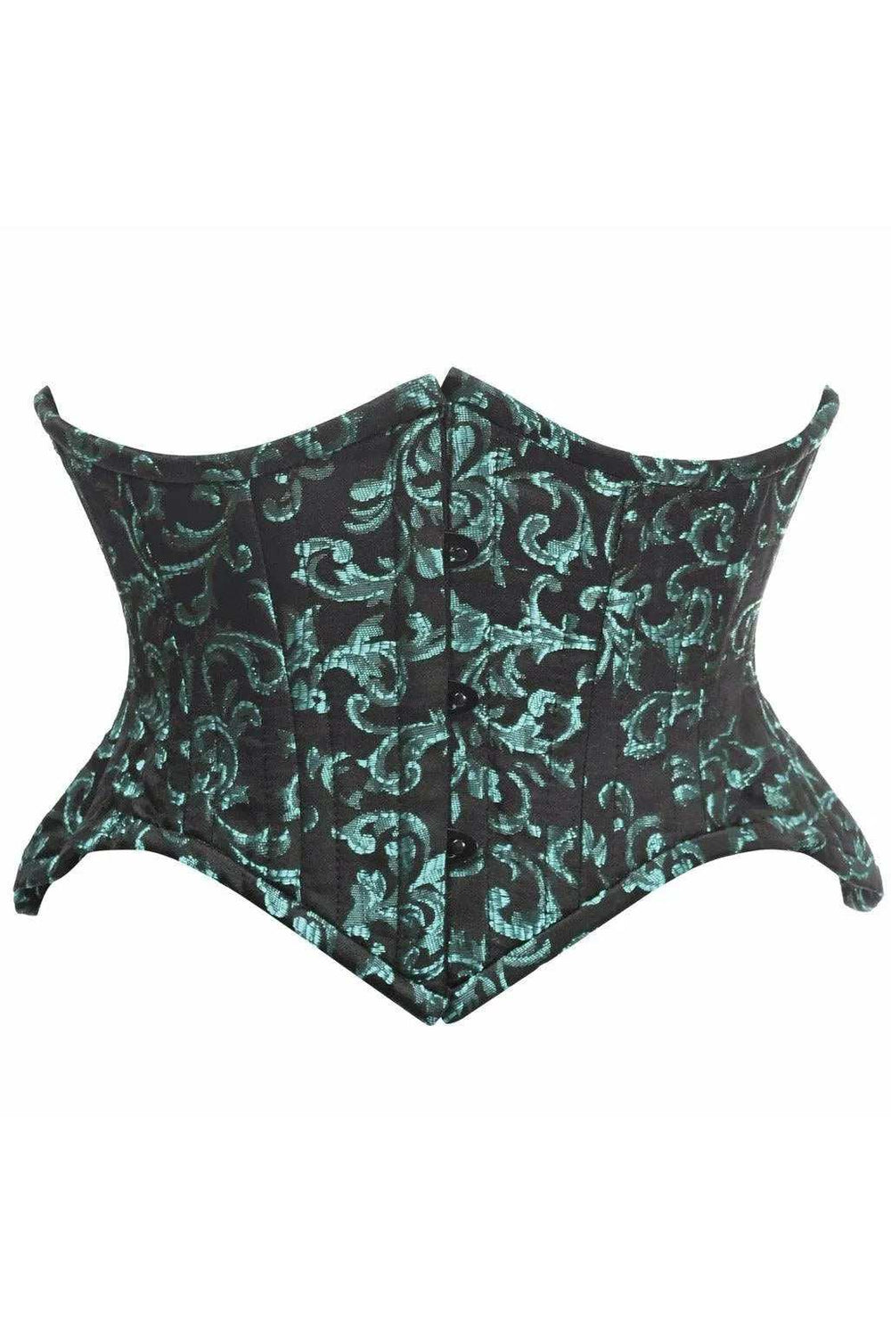 Daisy Corsets Top Drawer Black/Green Brocade Double Steel Boned Mini Cincher Corset - Daisy Corsets - Flyclothing LLC