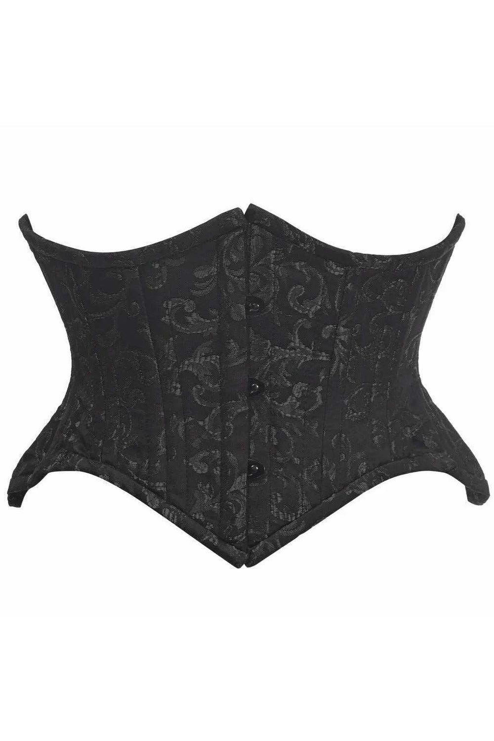 Daisy Corsets Top Drawer Black/Black Brocade Double Steel Boned Mini Cincher Corset - Daisy Corsets - Flyclothing LLC